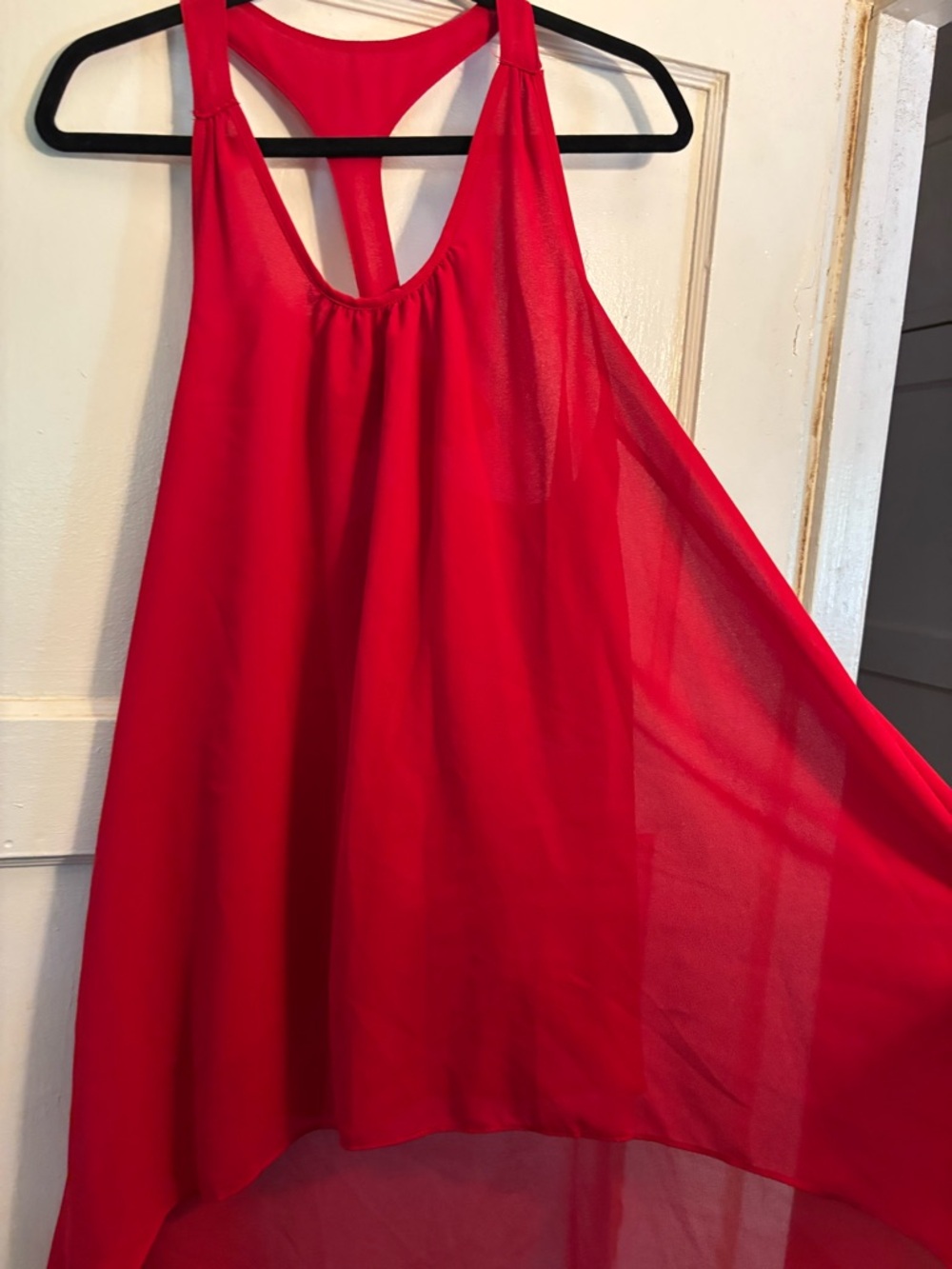 Flowy Red Racerback Sheer Dress